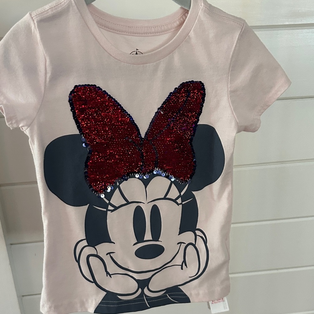 Disney Minnie Mouse Sequin Bow Tee - Light Pink